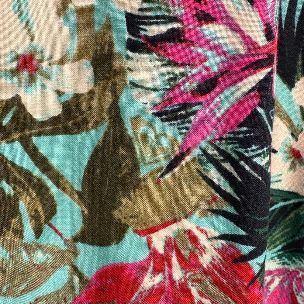Roxy Floral Strappy Long Dress Size 12 Hawaiian Tropical Beach Vacation Poolside - Picture 5 of 13